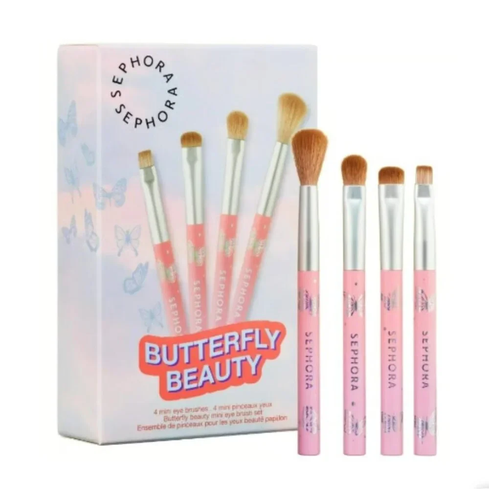 Sephora Butterfly Beauty Mini Eye brush set 4 Piece Crease Smudge Liner Shadow